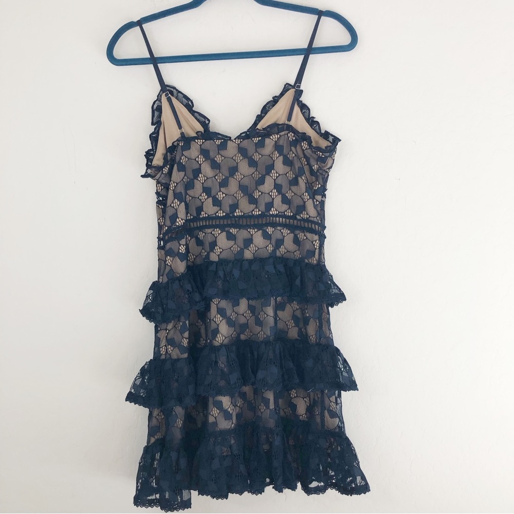 J.O.A Navy Blue Nude Lace Tiered Skirt Dress size Small - Picture 6 of 10